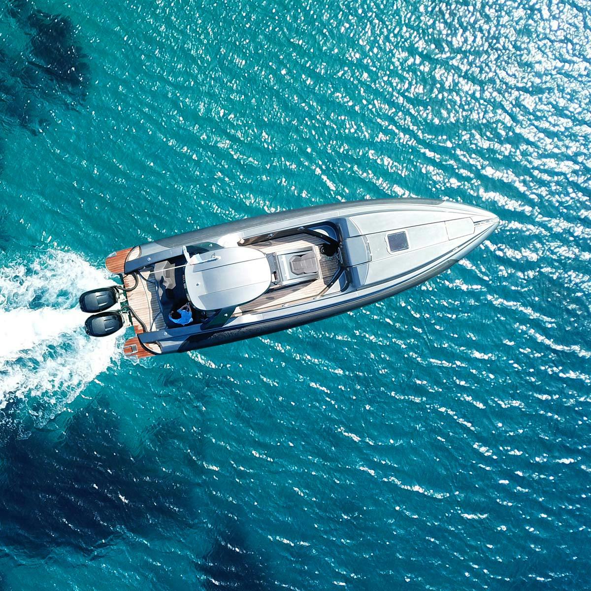 An aerial view of a boat 